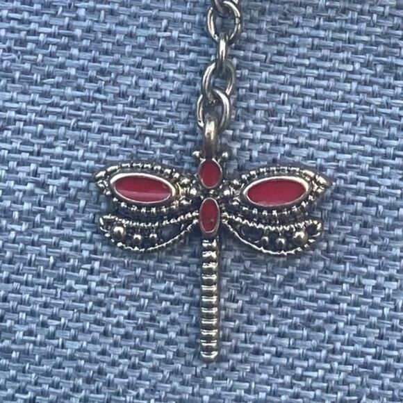 Owl Green & White Pendant Necklace with Red Dragonfly & Beaded Charms. EUC! - Picture 3 of 4